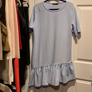 Powder blue asymmetrical hem shift dress